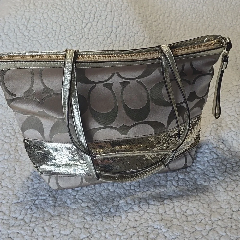 COACH Monogram and Gold Sequin Tote Bag